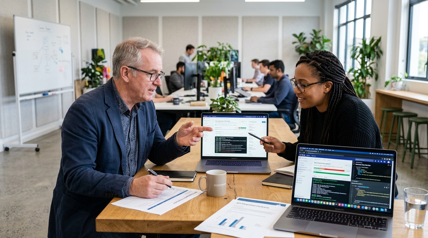 Senior QA automation architect and software engineering lead reviewing automated test execution suites and integration contract specifications